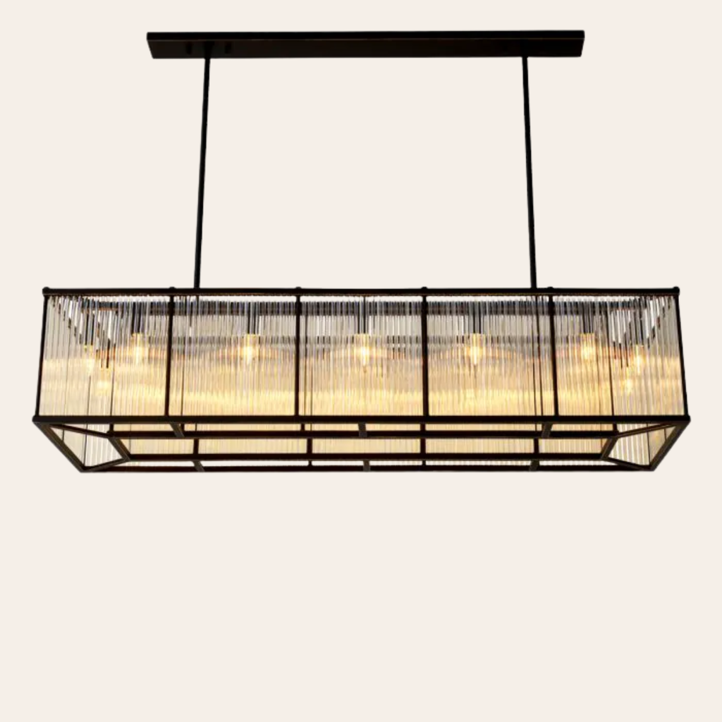 Eichholtz Bernardi Rechthoekige Hanglamp | Vintage Glas, Brons Gunmetal Afwerking voor Eettafel en Woonkamer