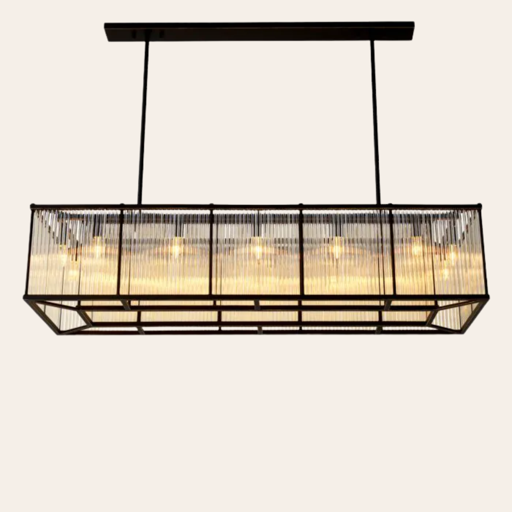 Eichholtz Bernardi Rechthoekige Hanglamp | Vintage Glas, Brons Gunmetal Afwerking voor Eettafel en Woonkamer
