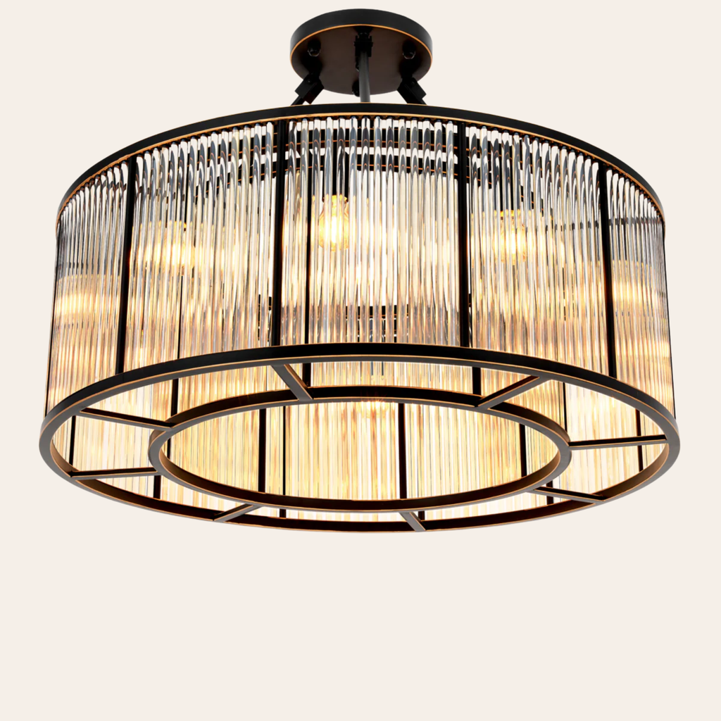 Eichholtz Bernardi L Plafondlamp | Donker Brons, Art Deco Glas, Vintage Elegantie