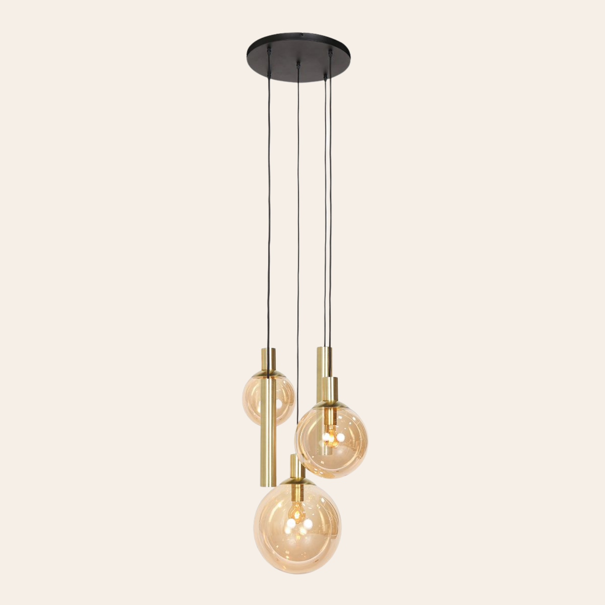 Steinhauer Bollique Hanglamp 5-lichts | Messing, Amberglas, Verstelbaar Steinhauer