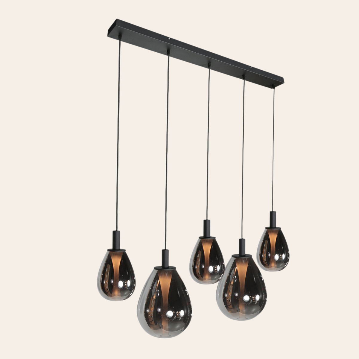 Steinhauer Glimsy Hanglamp | Zwart Metaal, Smoke Glas, Verstelbaar voor Eettafel Steinhauer