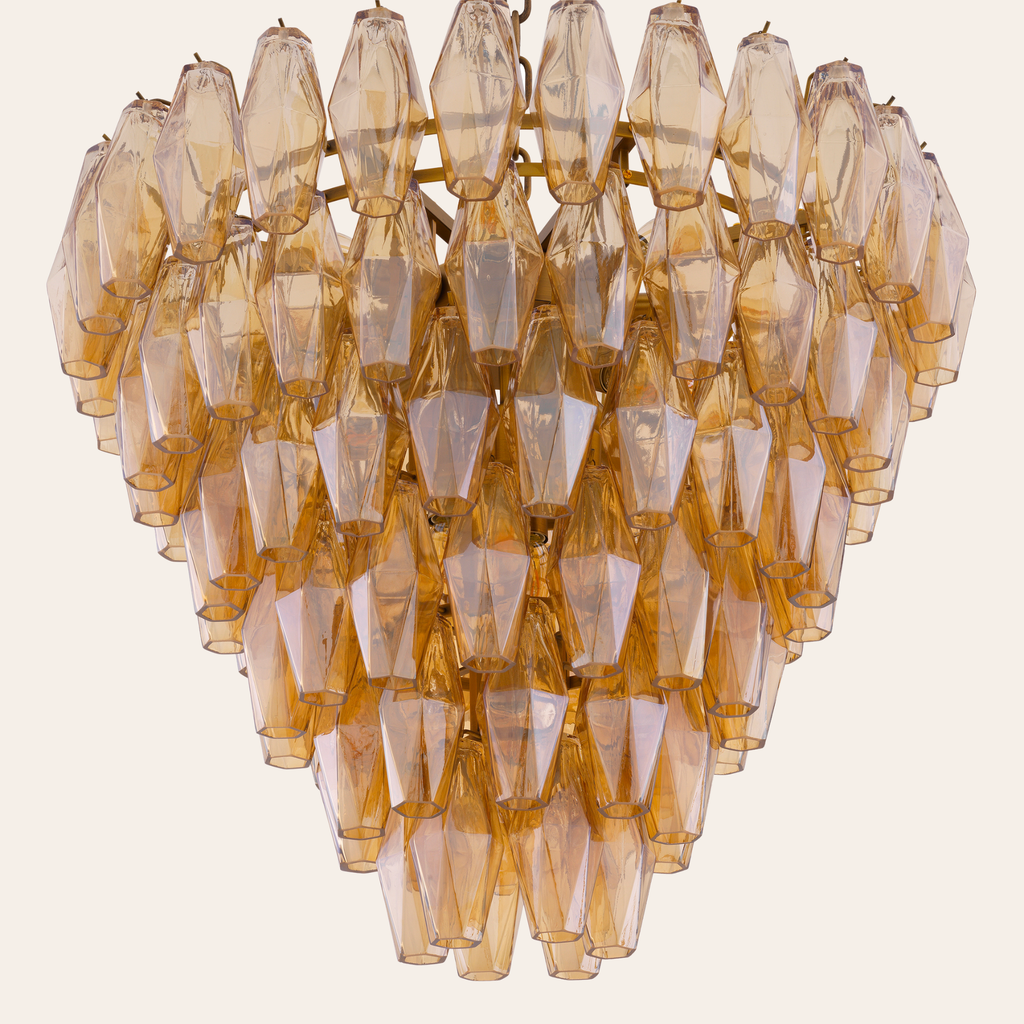 Eichholtz Benini Kroonluchter Eettafel S | Amber Glas, Antiek Messing, Sfeervol Licht