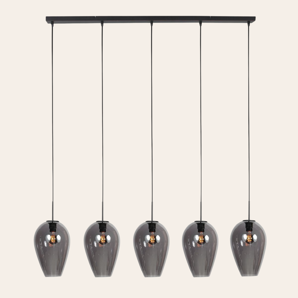 Steinhauer Drovia Hanglamp Zwart | Smoke Glas, 5-lichts voor Eettafel Steinhauer