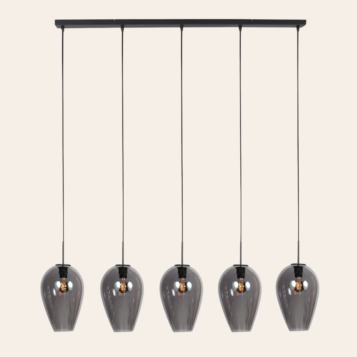 Steinhauer Drovia Hanglamp Zwart | Smoke Glas, 5-lichts voor Eettafel Steinhauer