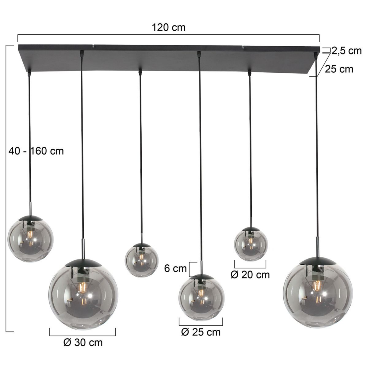 Steinhauer Bollique Hanglamp Zwart | 6-Lichts, Verstelbare Hoogte voor Eettafel en Woonkamer Steinhauer