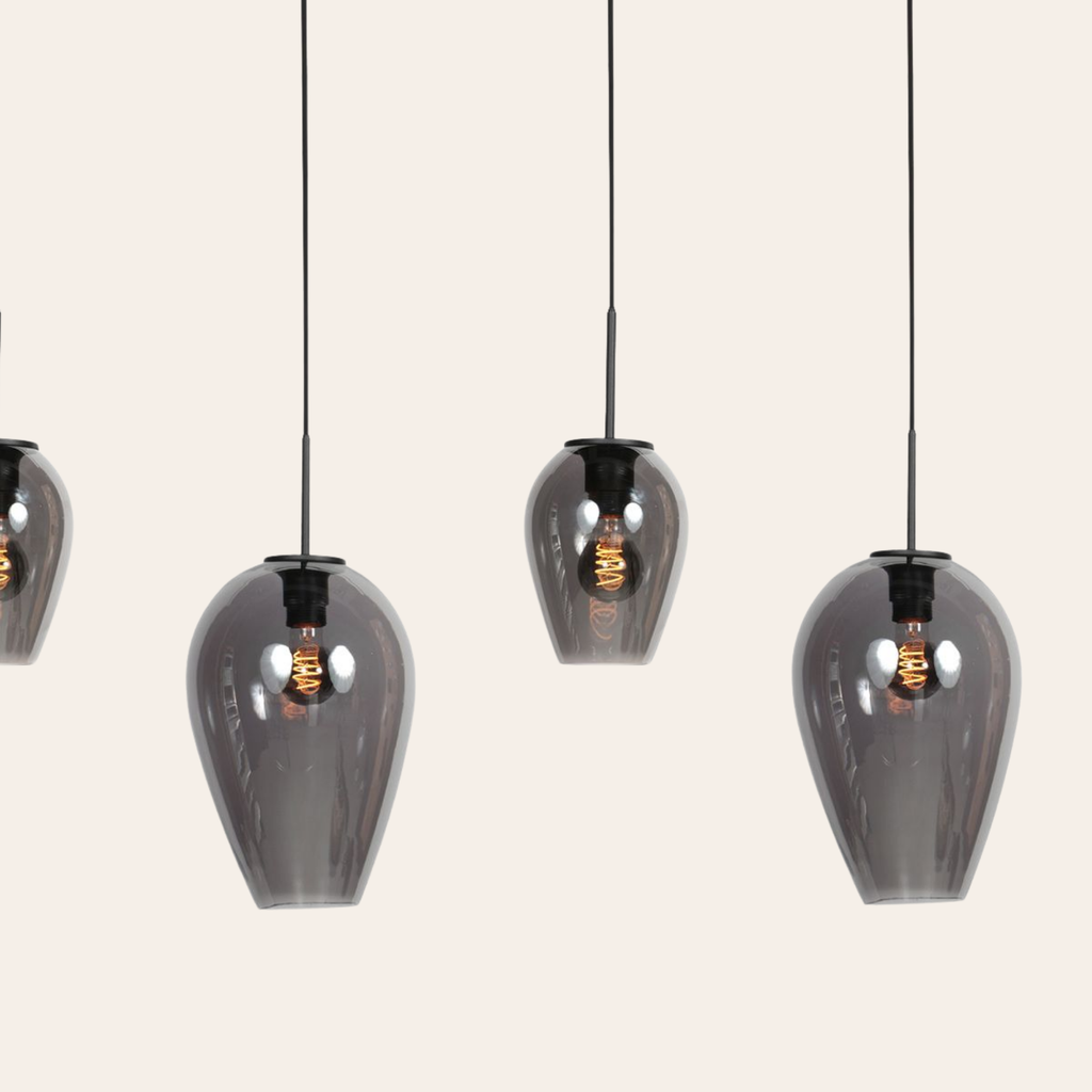 Steinhauer Drovia Hanglamp Zwart | Smoke Glas, Verstelbaar voor Eettafel Steinhauer