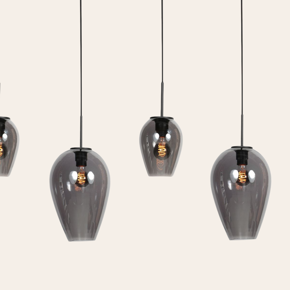 Steinhauer Drovia Hanglamp Zwart | Smoke Glas, Verstelbaar voor Eettafel Steinhauer