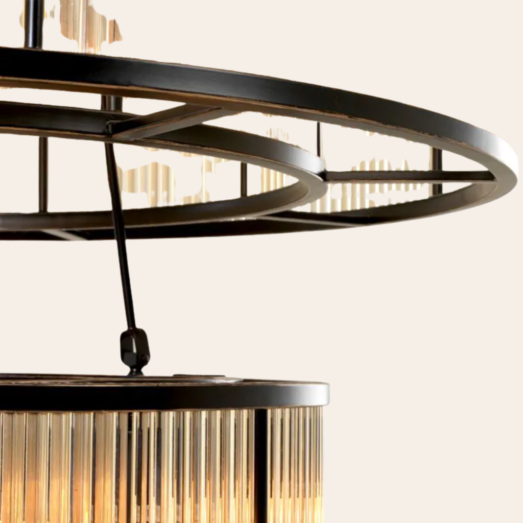 Eichholtz Bernardi Kroonluchter | Art Deco Glas, Donkerbrons Accent