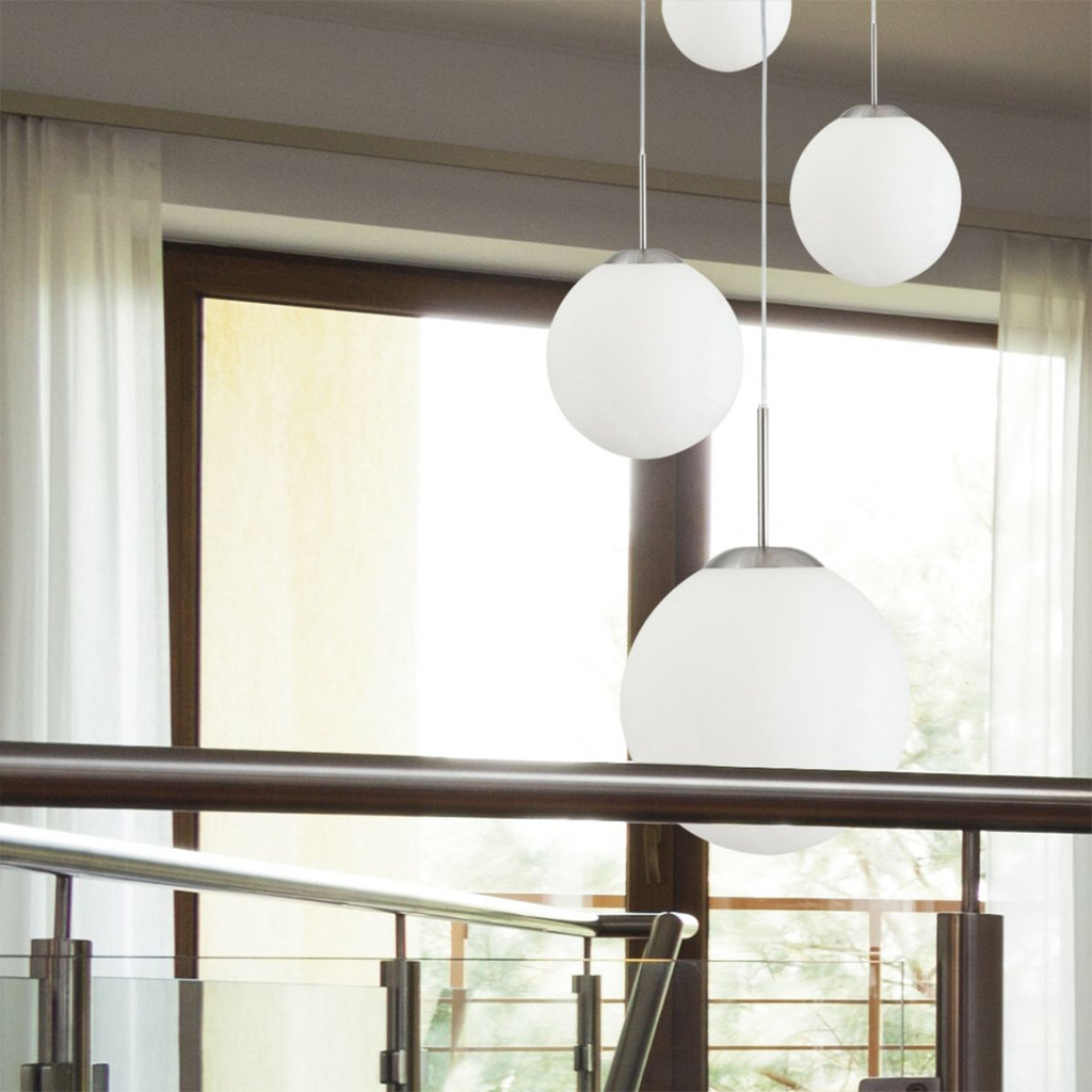 Steinhauer Bollique Hanglamp | Staalkleurig, 5-lichts met Mat Wit Glas