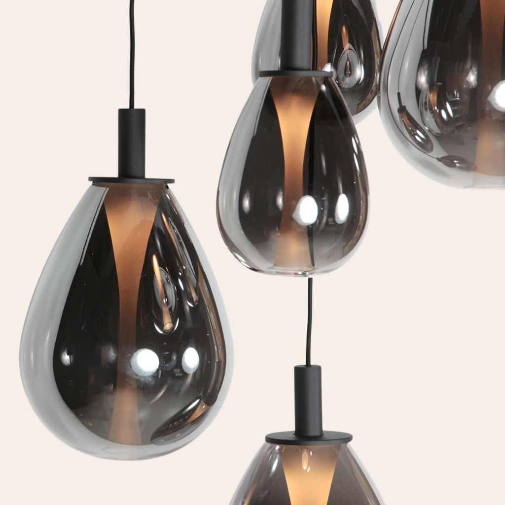 Steinhauer Glimsy Hanglamp Zwart | 5-Lichts, Verstelbaar, Smoke Glas, Perfect voor Eettafel Steinhauer
