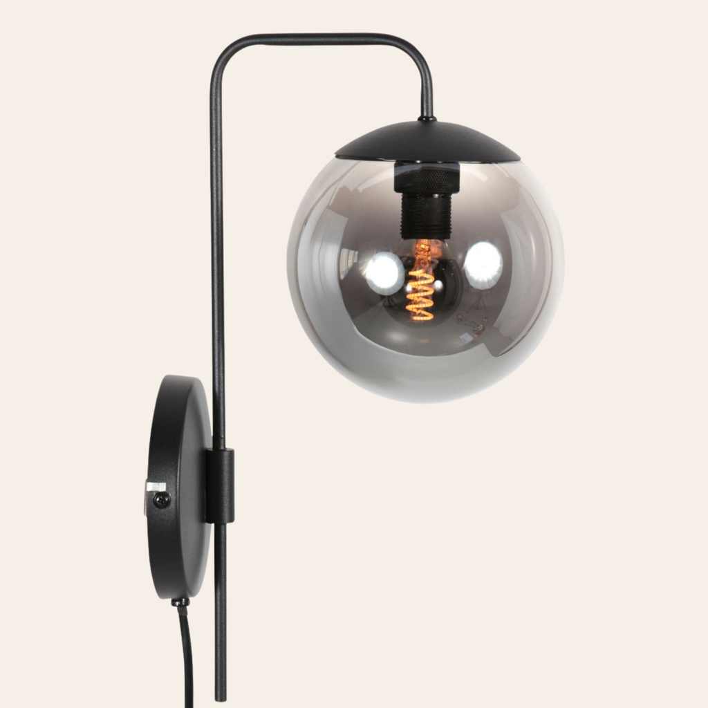 Steinhauer Bollique Wandlamp | Zwart Metaal, Smoke Glas, E14 Fitting Steinhauer