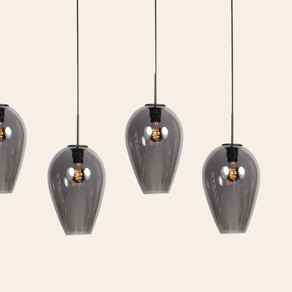 Steinhauer Drovia Hanglamp Zwart | Smoke Glas, 5-lichts voor Eettafel Steinhauer