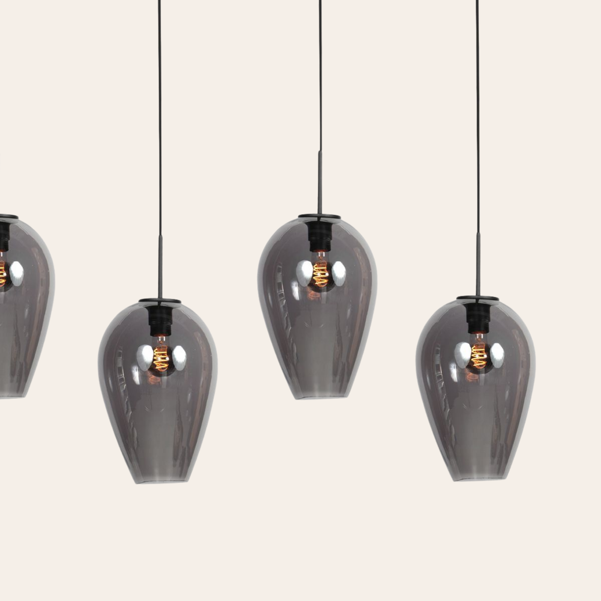 Steinhauer Drovia Hanglamp Zwart | Smoke Glas, 5-lichts voor Eettafel Steinhauer