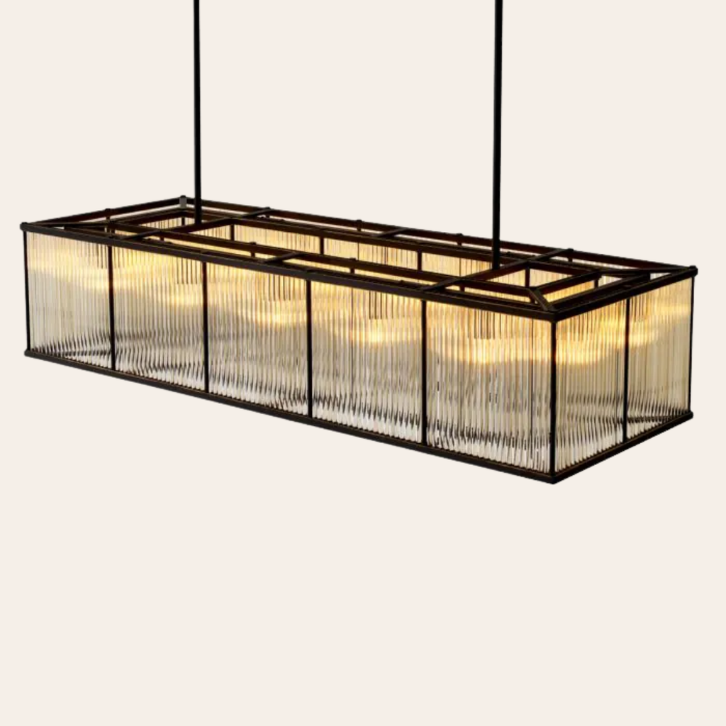 Eichholtz Bernardi Rechthoekige Hanglamp | Vintage Glas, Brons Gunmetal Afwerking voor Eettafel en Woonkamer