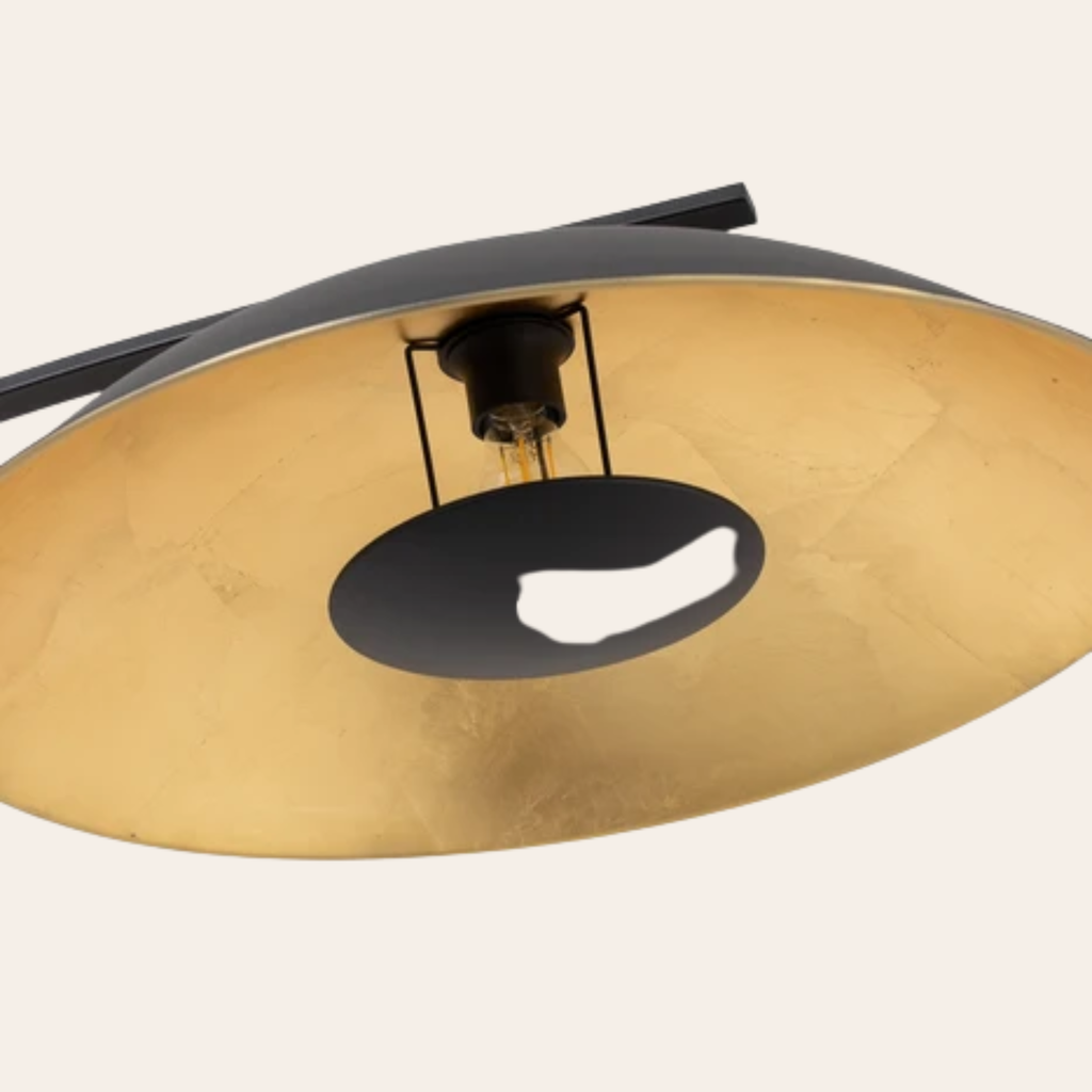 Lindby Emilienne Booglamp Zwart met Goudkleurige Kap - Metalen Vloerlamp 180 cm E27