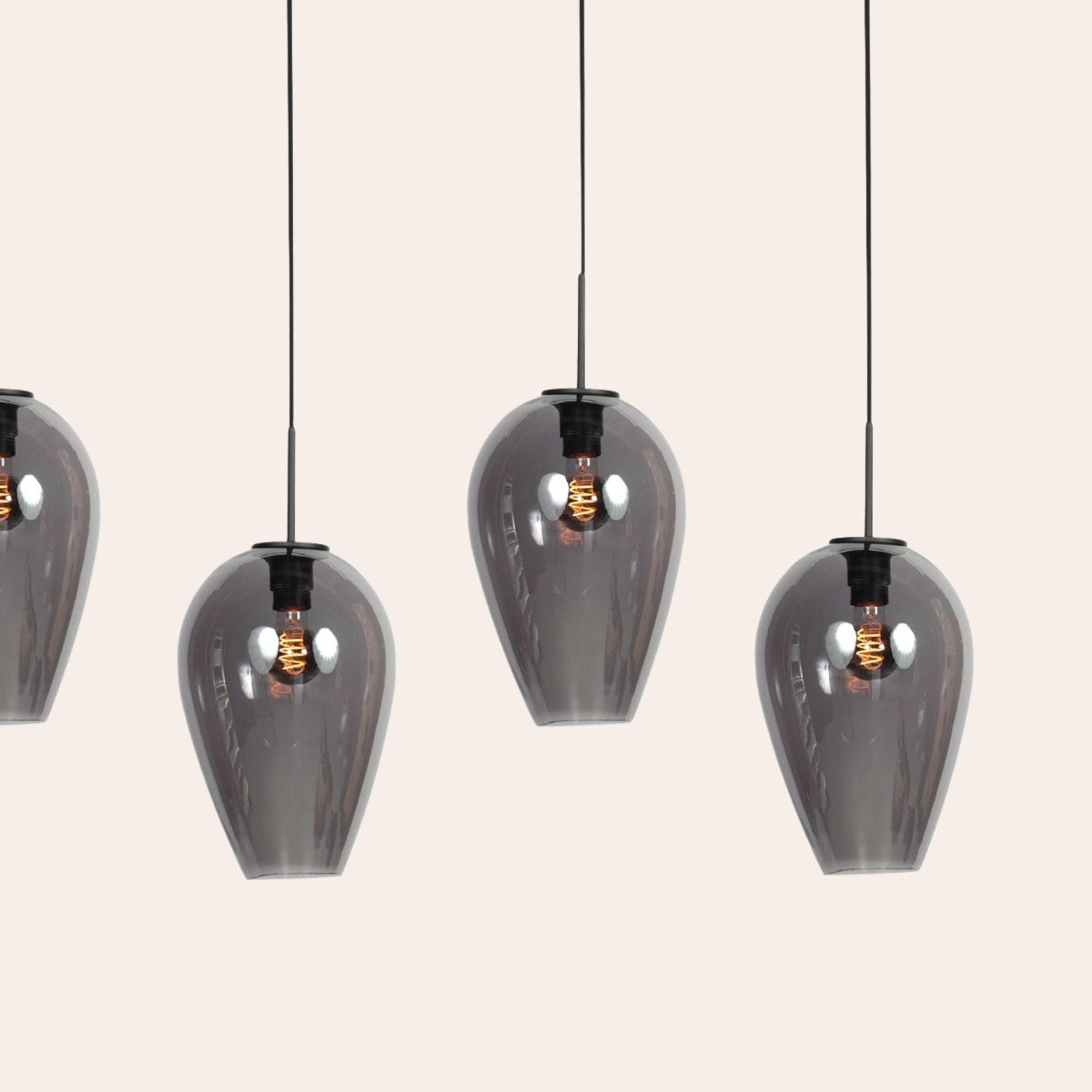 Steinhauer Drovia Hanglamp Zwart | Smoke Glas, 5-lichts voor Eettafel