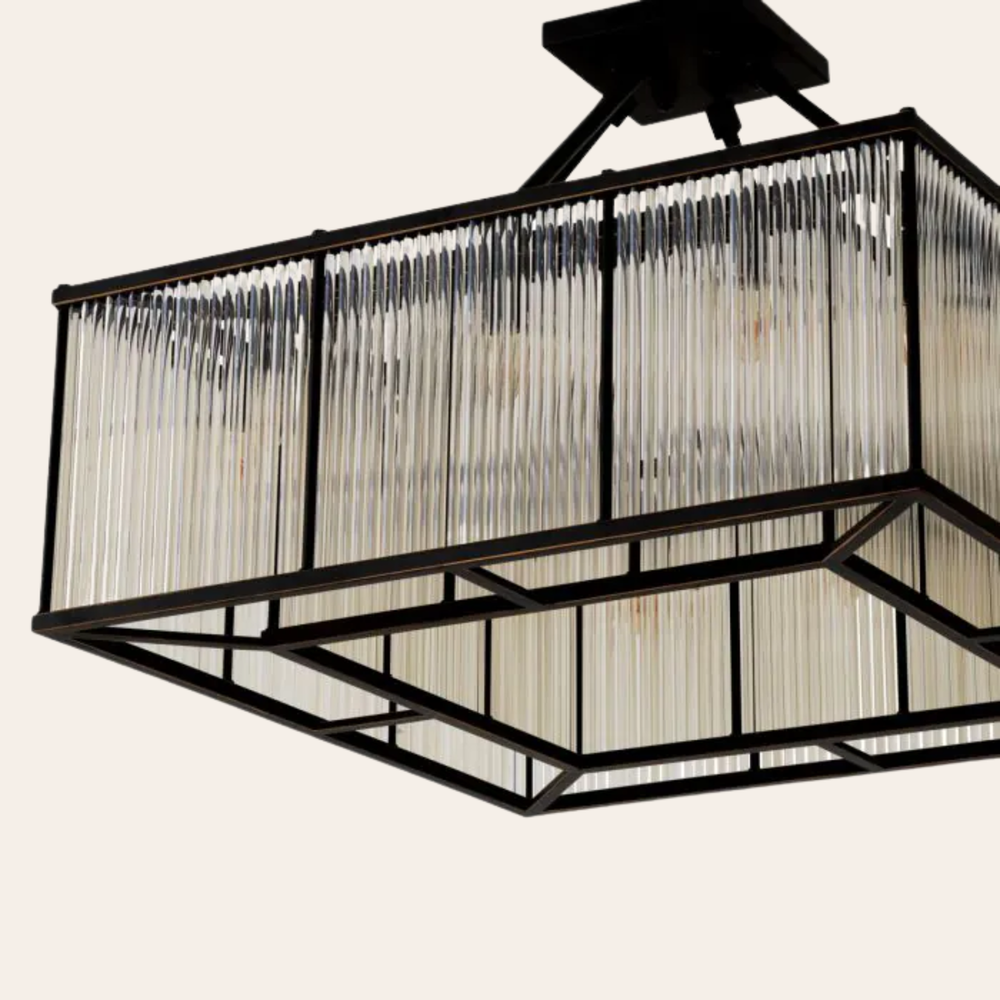 Eichholtz Bernardi Vierkante Plafondlamp | Vintage Glas, Bronzen Afwerking
