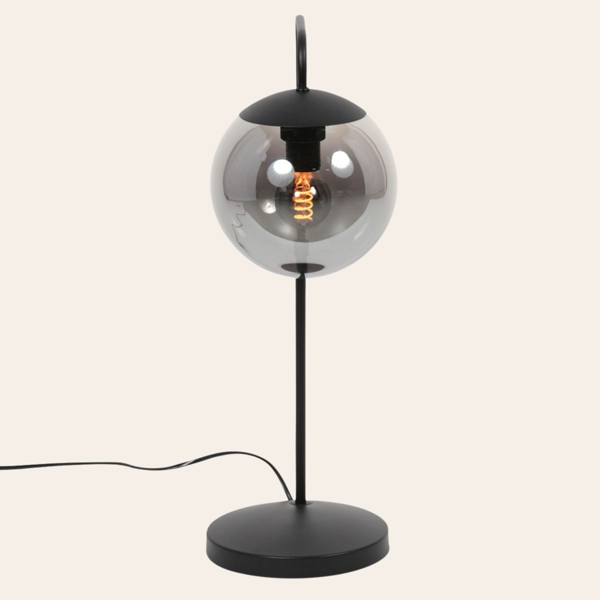 Steinhauer Bollique Tafellamp | Zwart Metaal, Smoke Glas, E14 Fitting Steinhauer