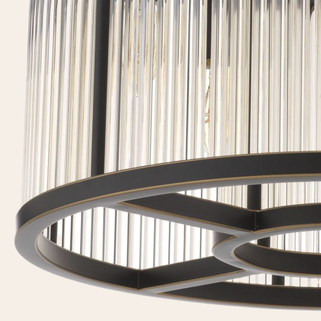 Eichholtz Bernardi S Plafondlamp | Brons, Art Deco Glas, Vintage Design