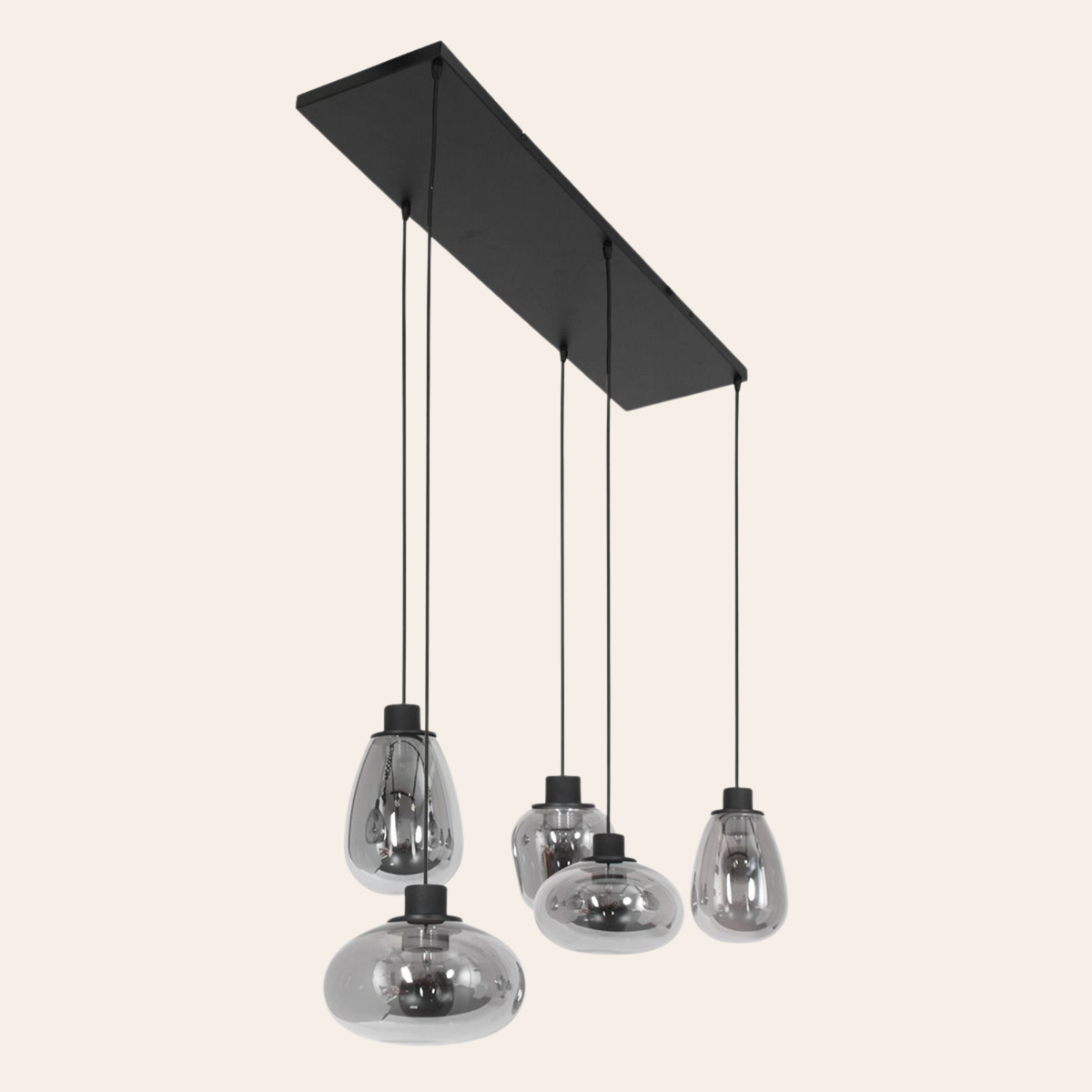 Steinhauer Reflexion Hanglamp | Zwart Staal, 5 Lichtpunten, Smoke Glas Steinhauer