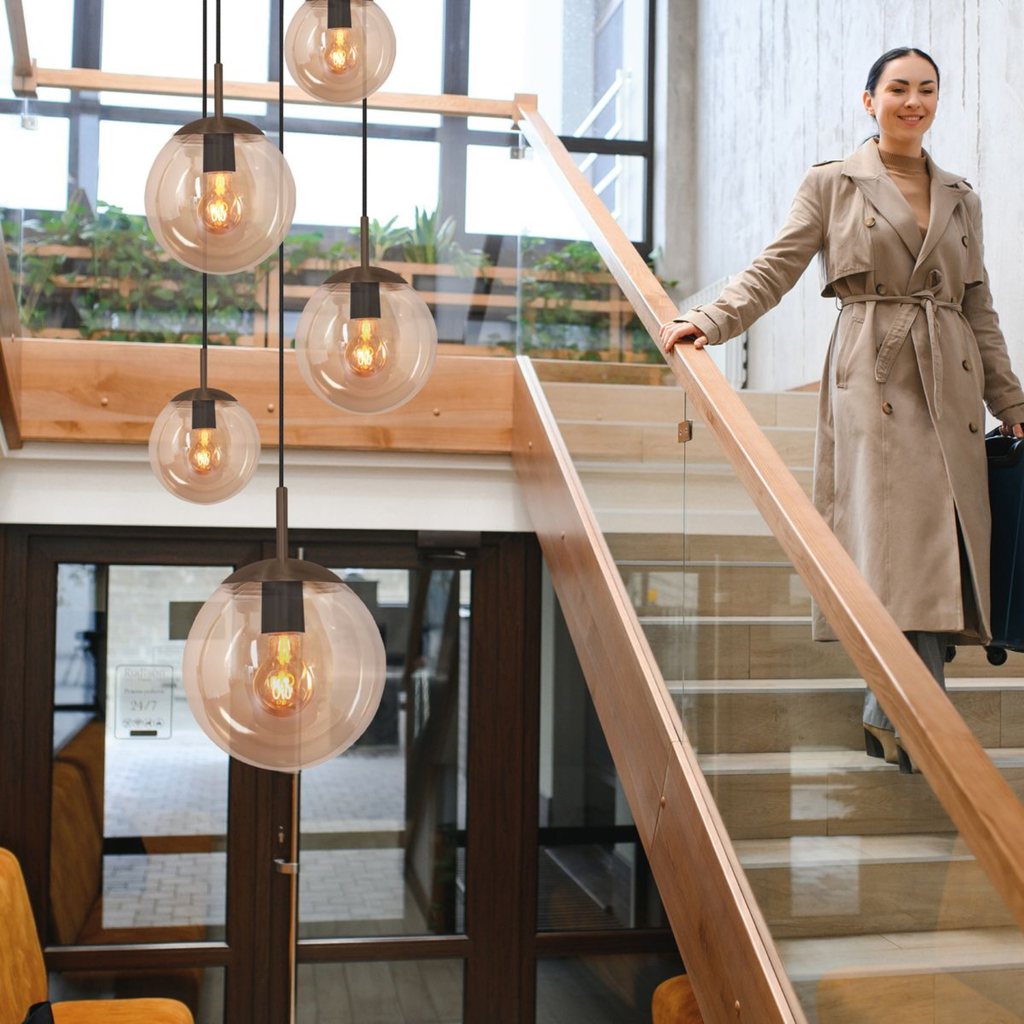 Steinhauer Bollique Hanglamp | Cacao Metaal, 5-lichts met Amber Glas