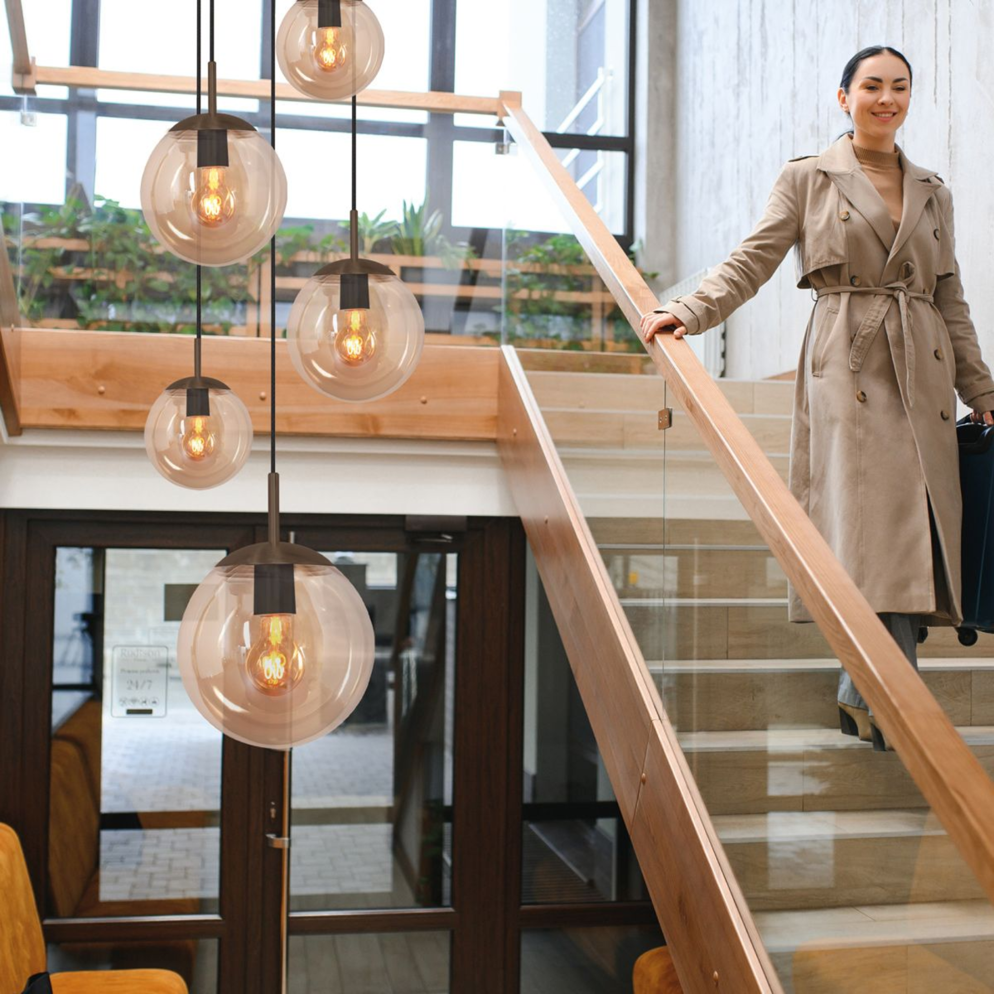 Steinhauer Bollique Hanglamp | Cacao Metaal, 5-lichts met Amber Glas