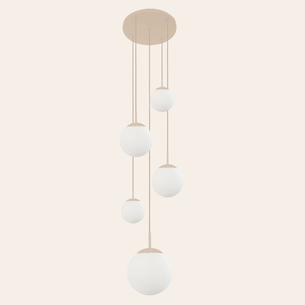 Steinhauer Bollique Hanglamp | Crème Metaal, Mat Wit Glas, 5-lichts Verstelbaar