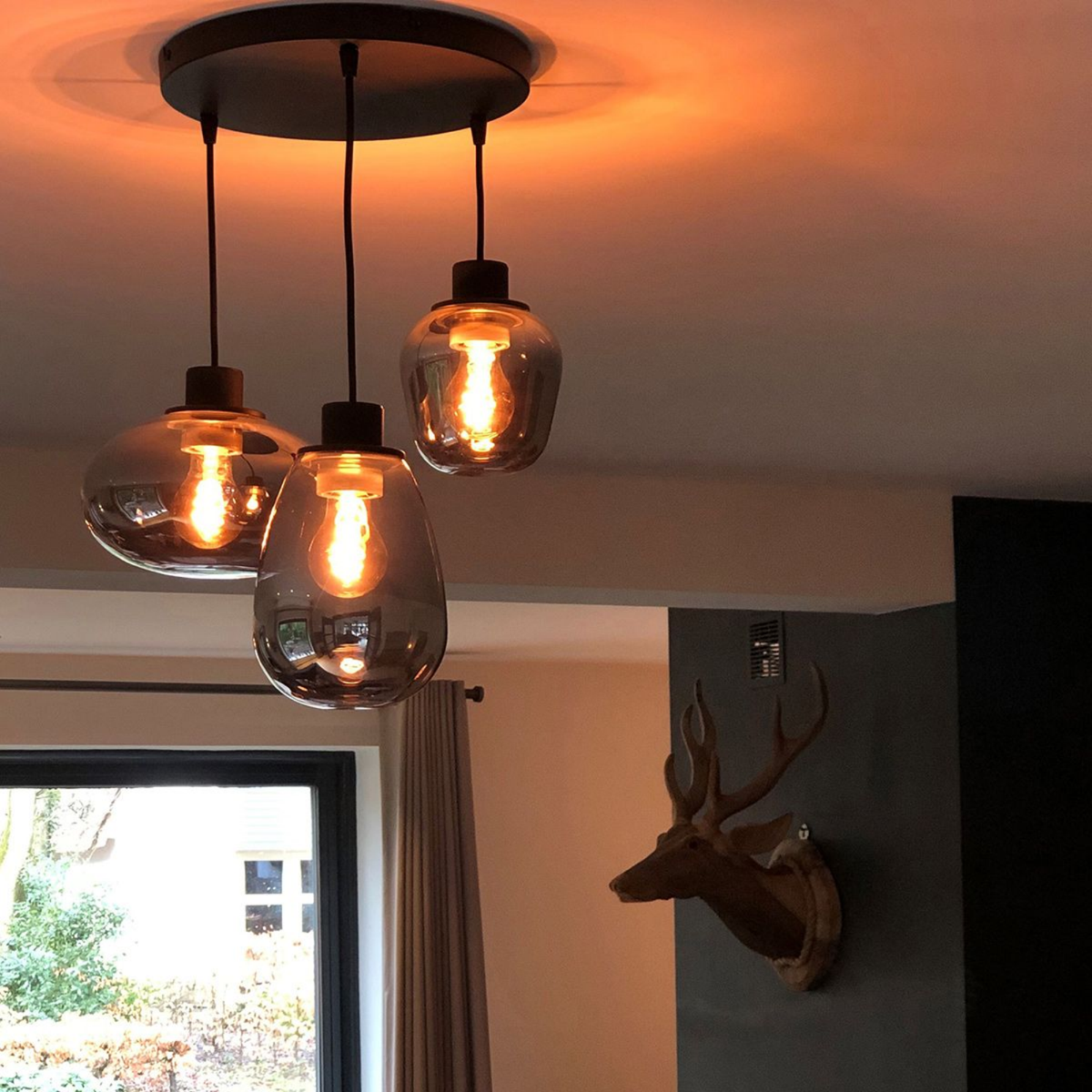 Steinhauer Reflexion Hanglamp | Zwart Staal, 3 Lichtpunten, Verstelbaar Smoke Glas Steinhauer