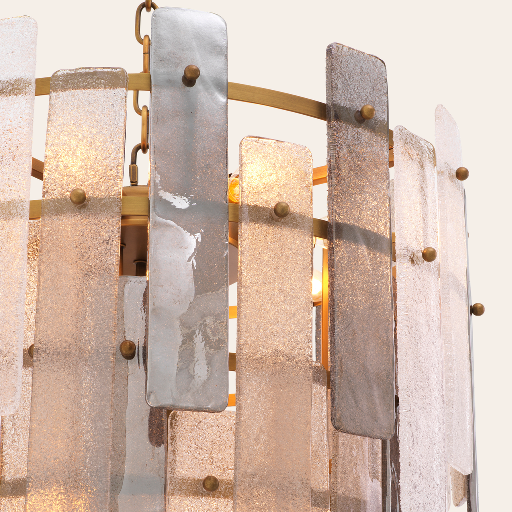 Eichholtz Greyson Kroonluchter Eettafel | Antiek Messing, Handgeblazen Glas