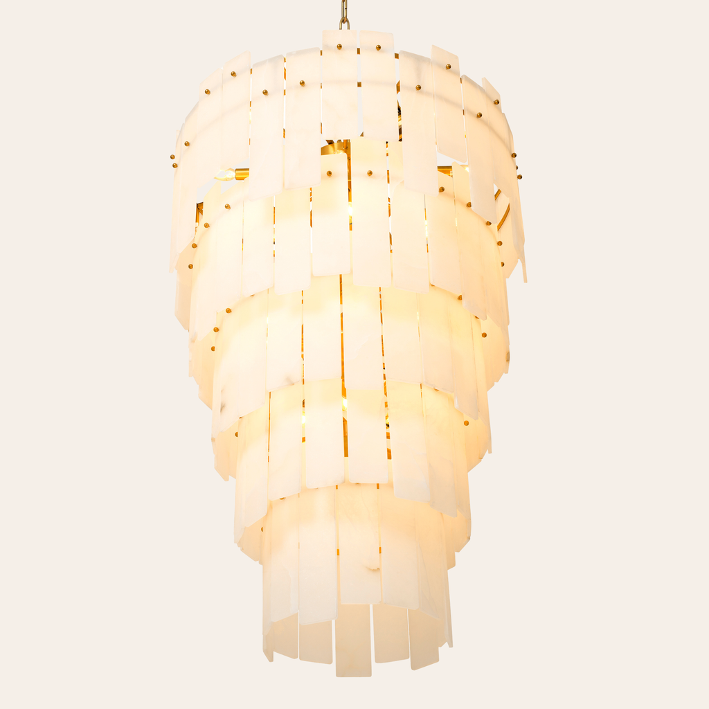Eichholtz Greyson Kroonluchter XL | Antiek Messing, Alabaster Lampenkappen