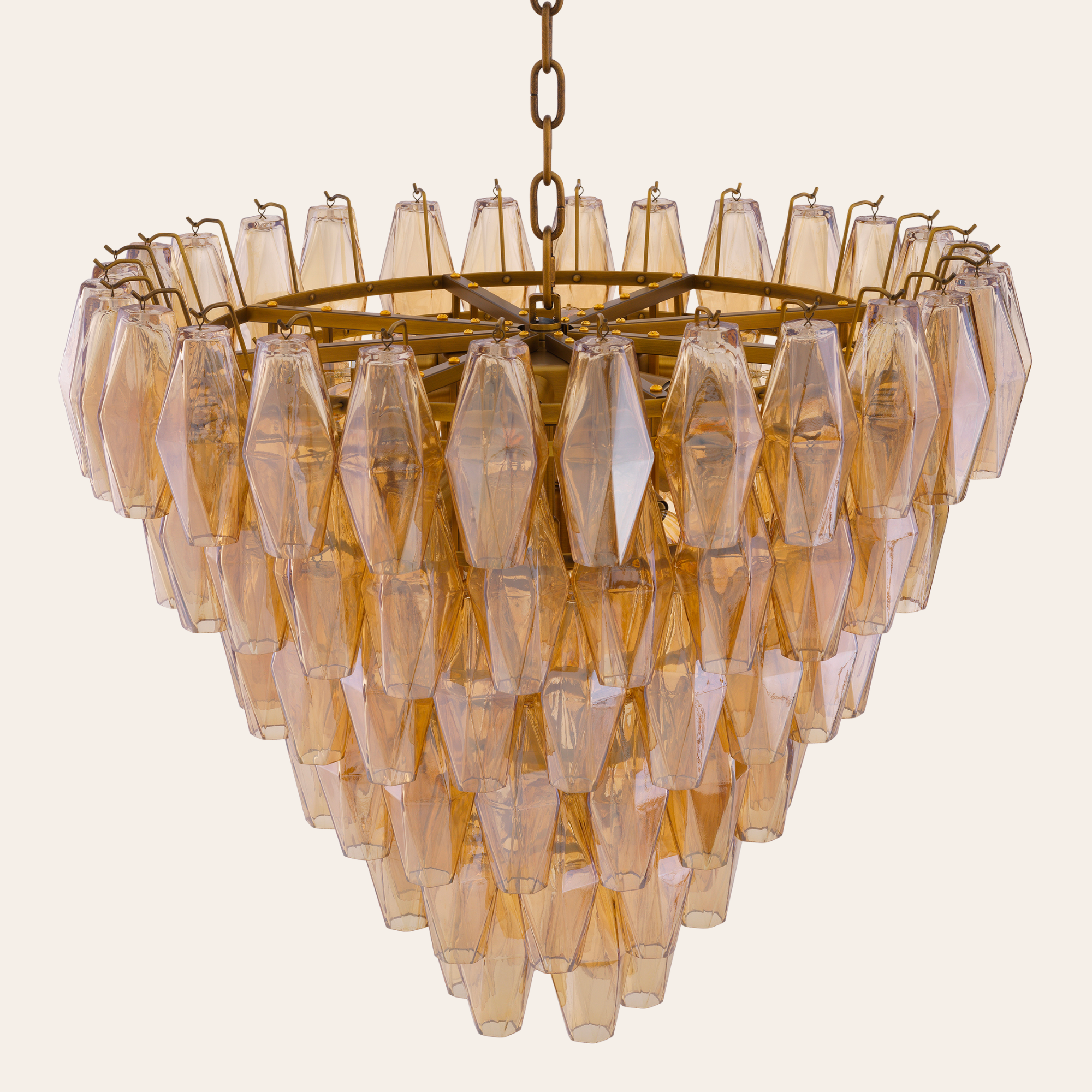Eichholtz Benini Kroonluchter Eettafel S | Amber Glas, Antiek Messing, Sfeervol Licht