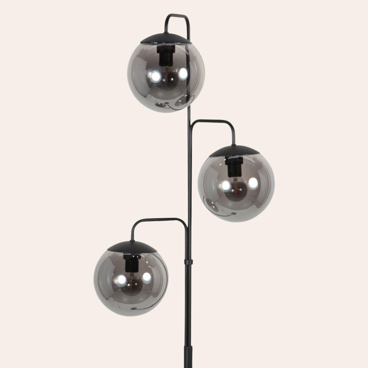 Steinhauer Bollique Vloerlamp | Zwart Metaal, 3-Lichts Smoke Glas voor Woonkamer Steinhauer