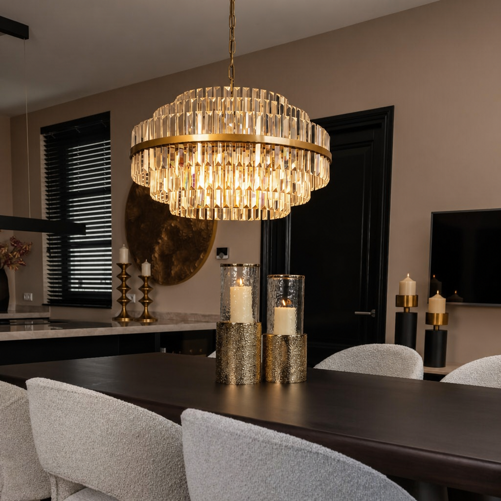 Richmond Desire Kroonluchter Geborsteld Goud met Kristal - 10-Lichts Hanglamp Ø80 cm