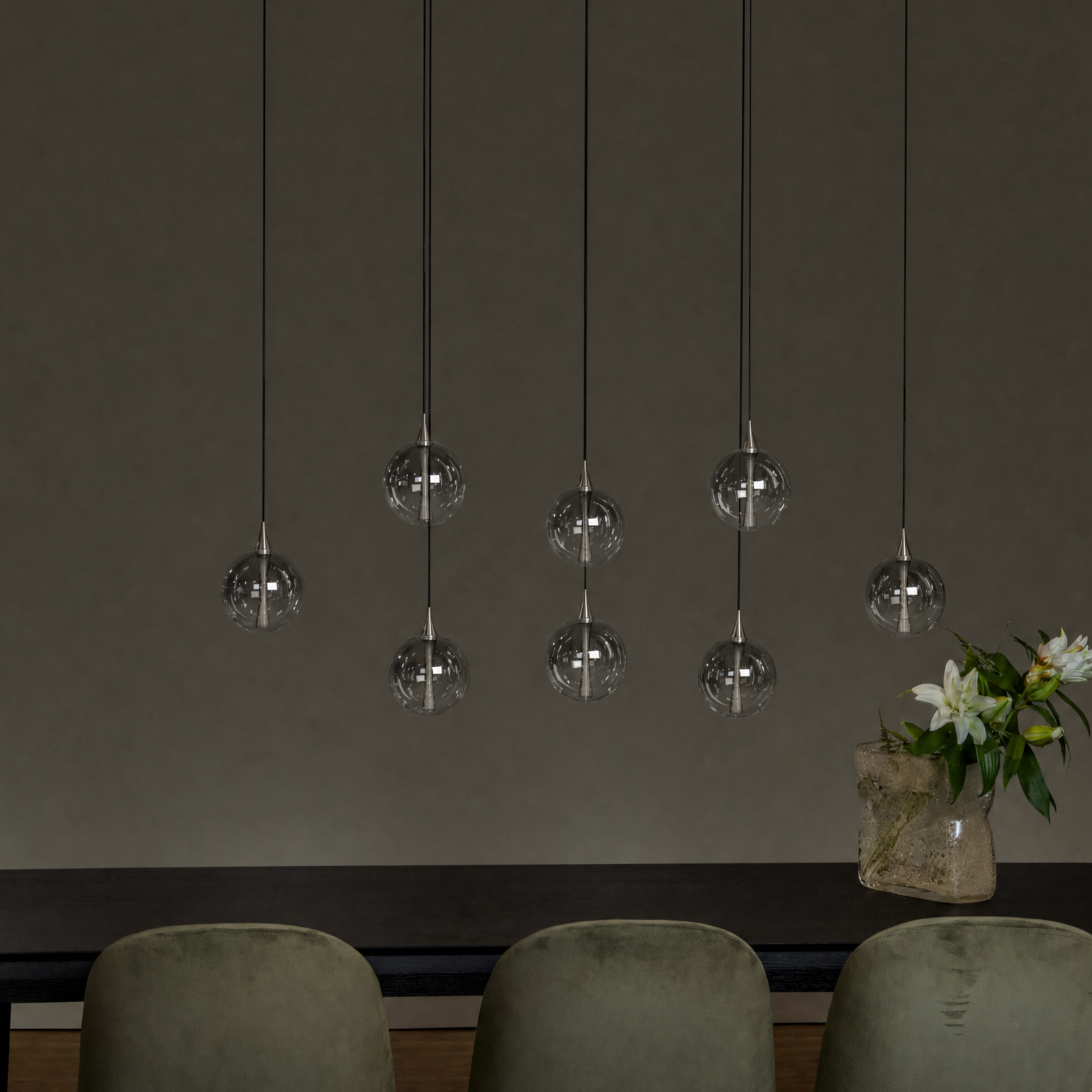 Lucide Gisela Hanglamp Amber Glas met Geïntegreerde LED - 8-Lichts Dimbare Hanglamp 140 cm