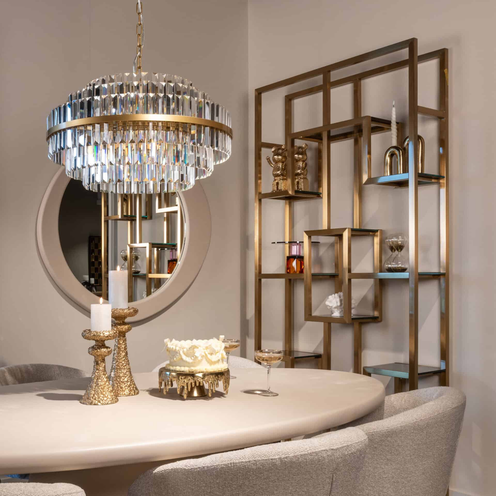 Richmond Desire Kroonluchter Geborsteld Goud met Kristal - 10-Lichts Hanglamp Ø80 cm
