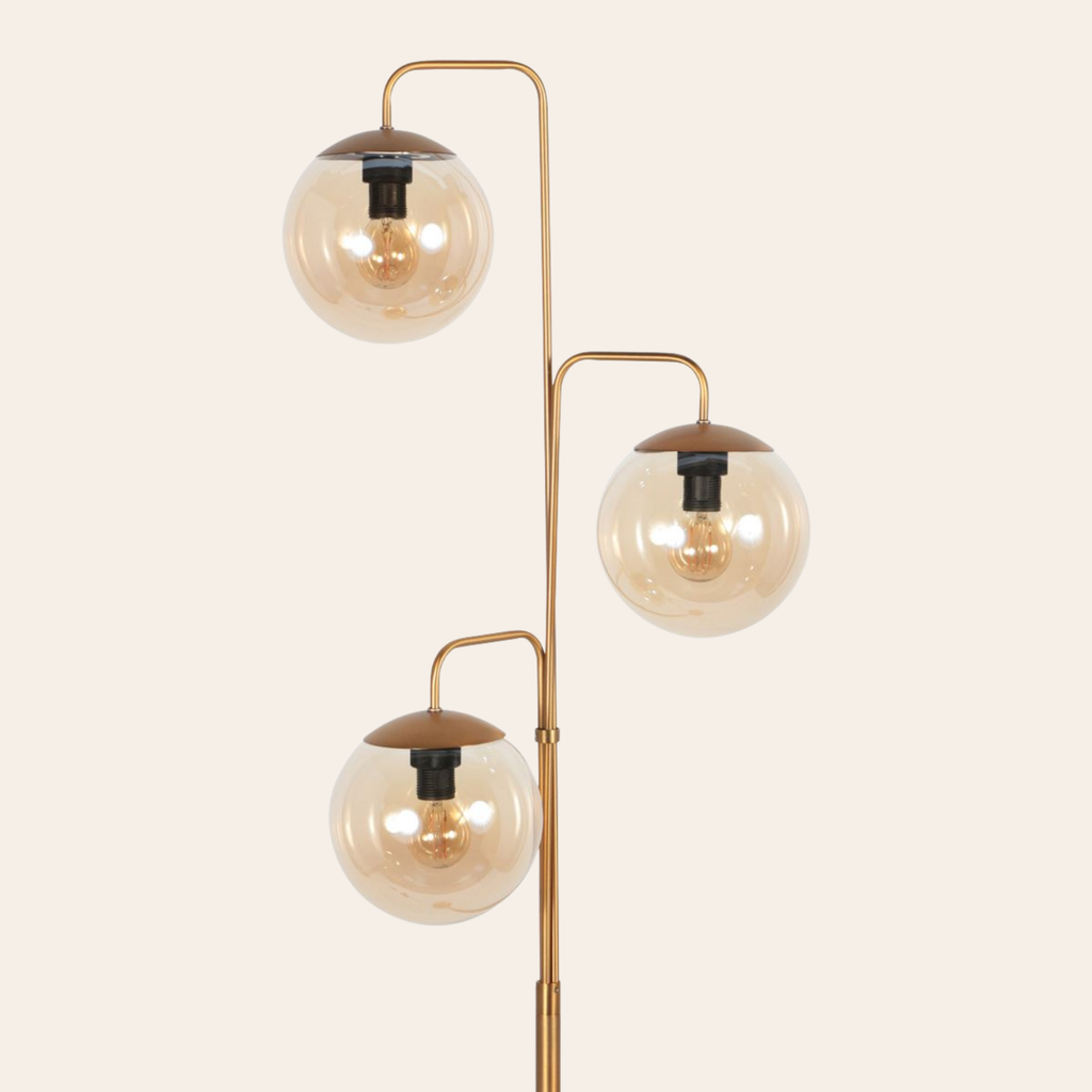 Steinhauer Bollique Vloerlamp | Brons Metaal, 3-Lichts Amber Glas voor Woonkamer Steinhauer