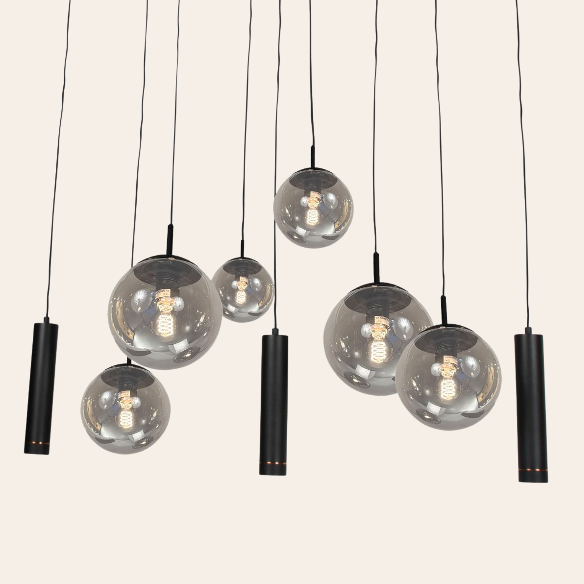 Steinhauer Bollique Hanglamp 9-lichts | Zwart Metaal, Smoke Glas, In Hoogte Verstelbaar