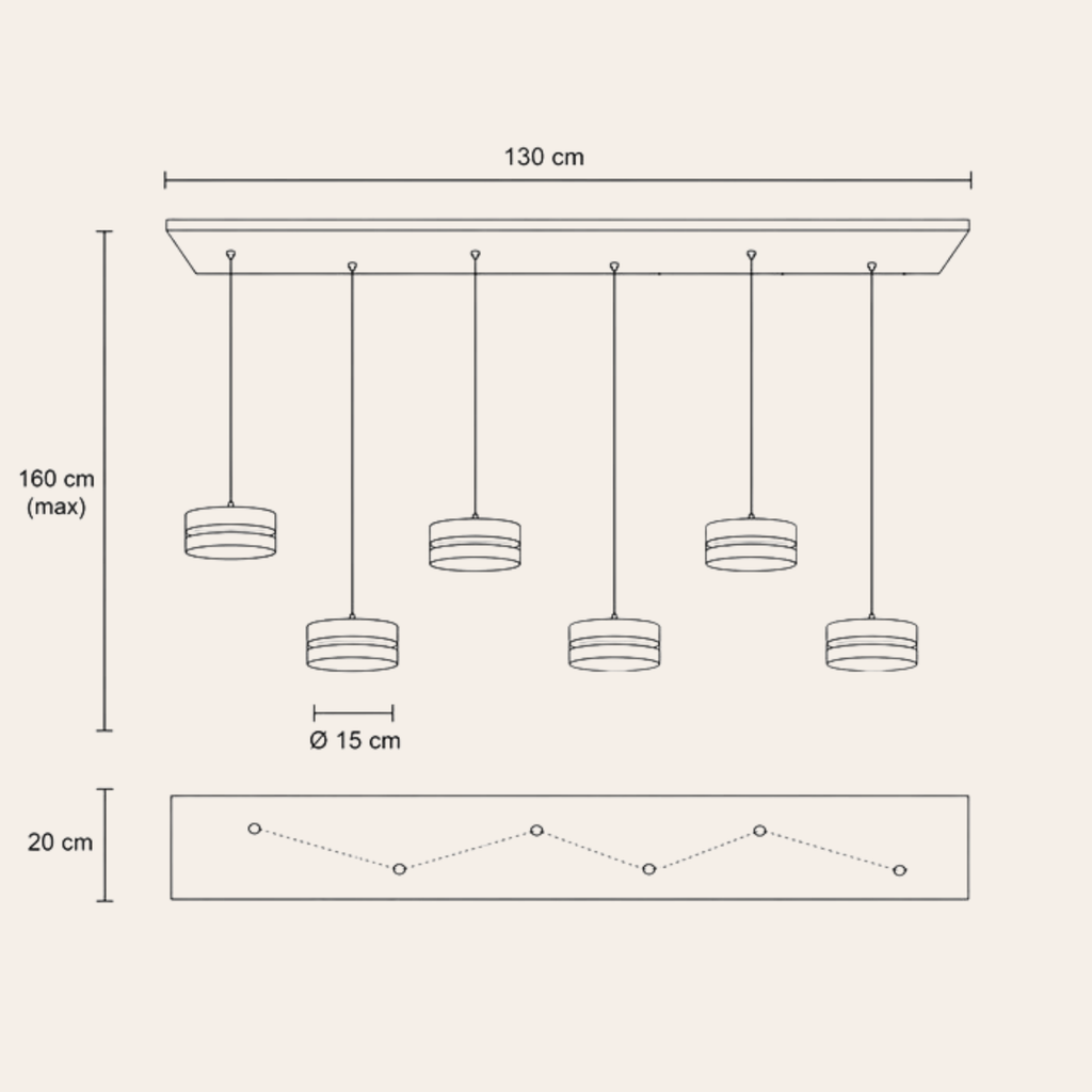 Maretti Corvino Hanglamp Zwart met Brons Glas - 6-Lichts LED Hanglamp 72W 2700K Dimbaar 130 cm