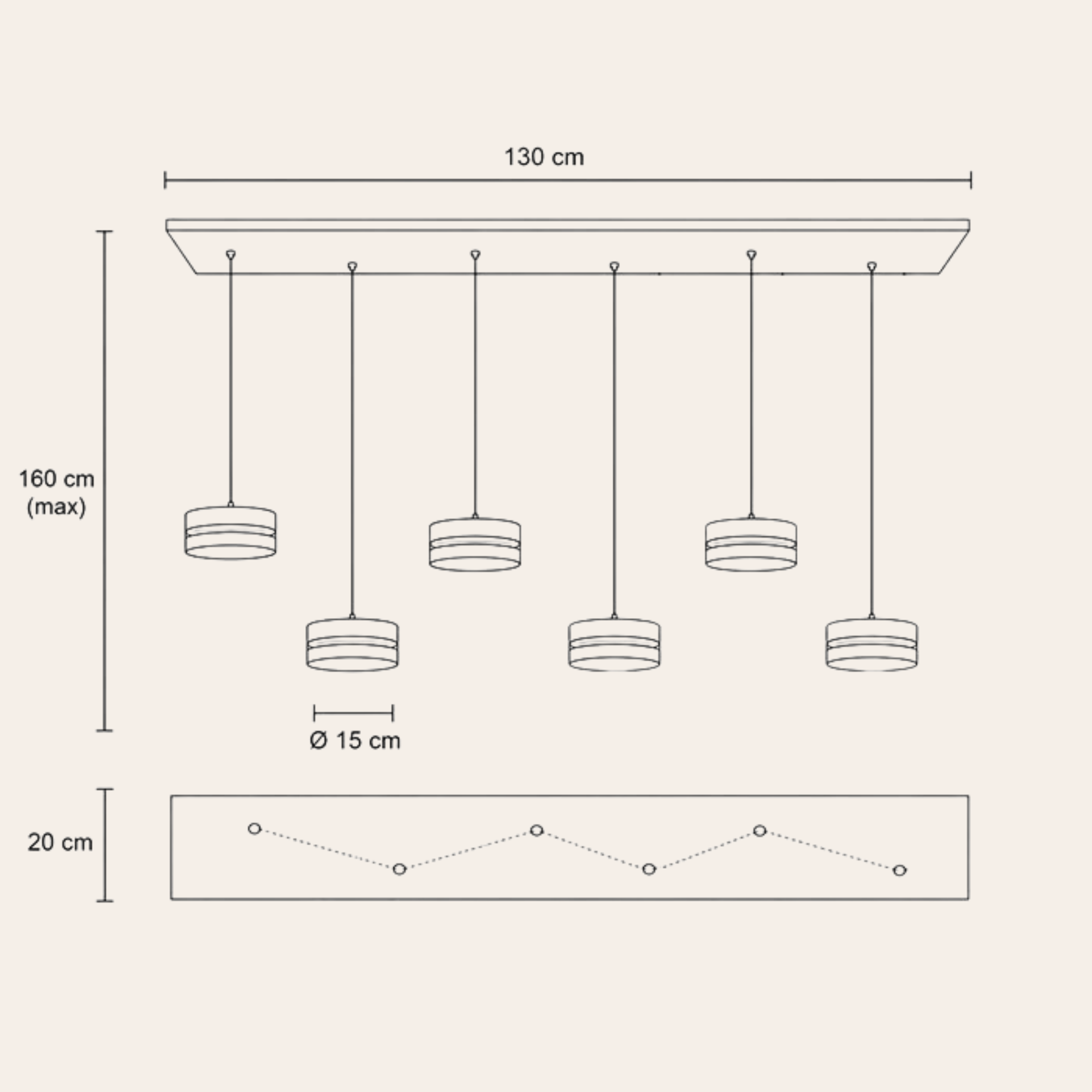 Maretti Corvino Hanglamp Zwart met Brons Glas - 6-Lichts LED Hanglamp 72W 2700K Dimbaar 130 cm
