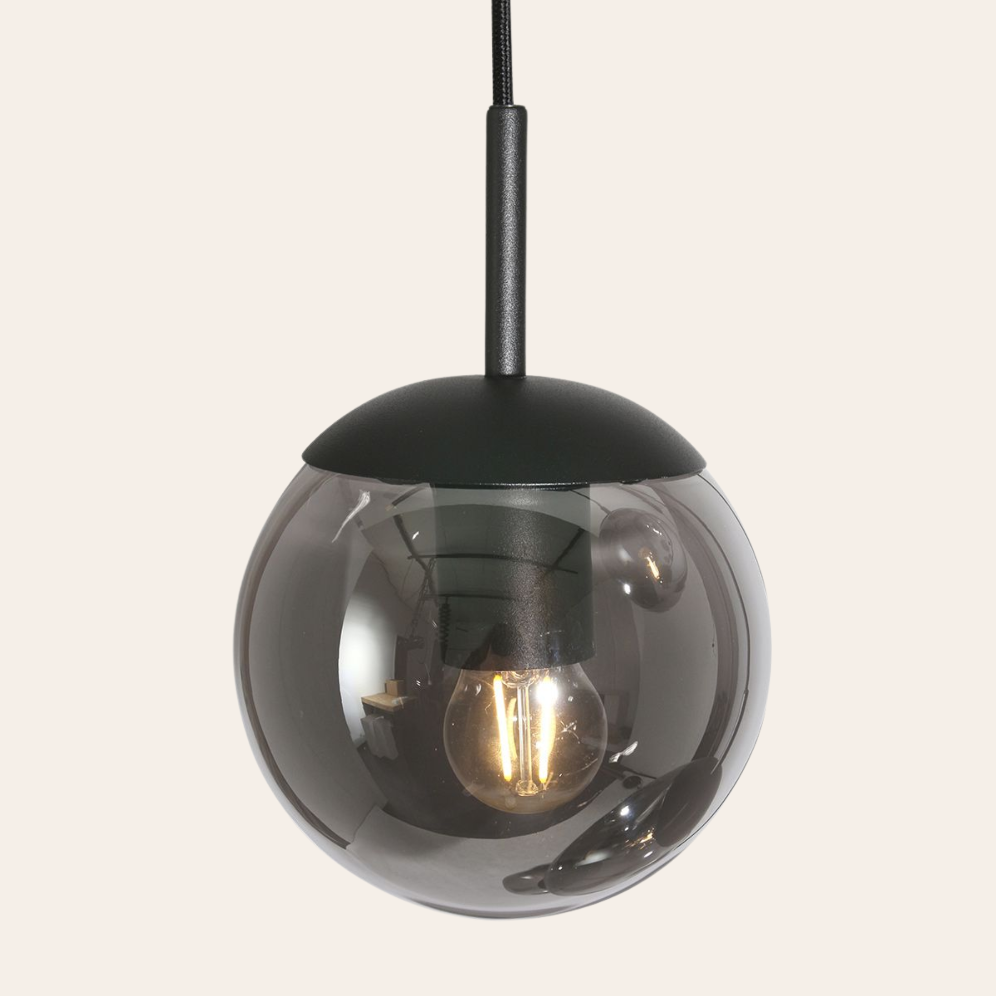 Steinhauer Bollique Hanglamp | Zwart Metaal, 5 Lichtpunten, Smoke Glas