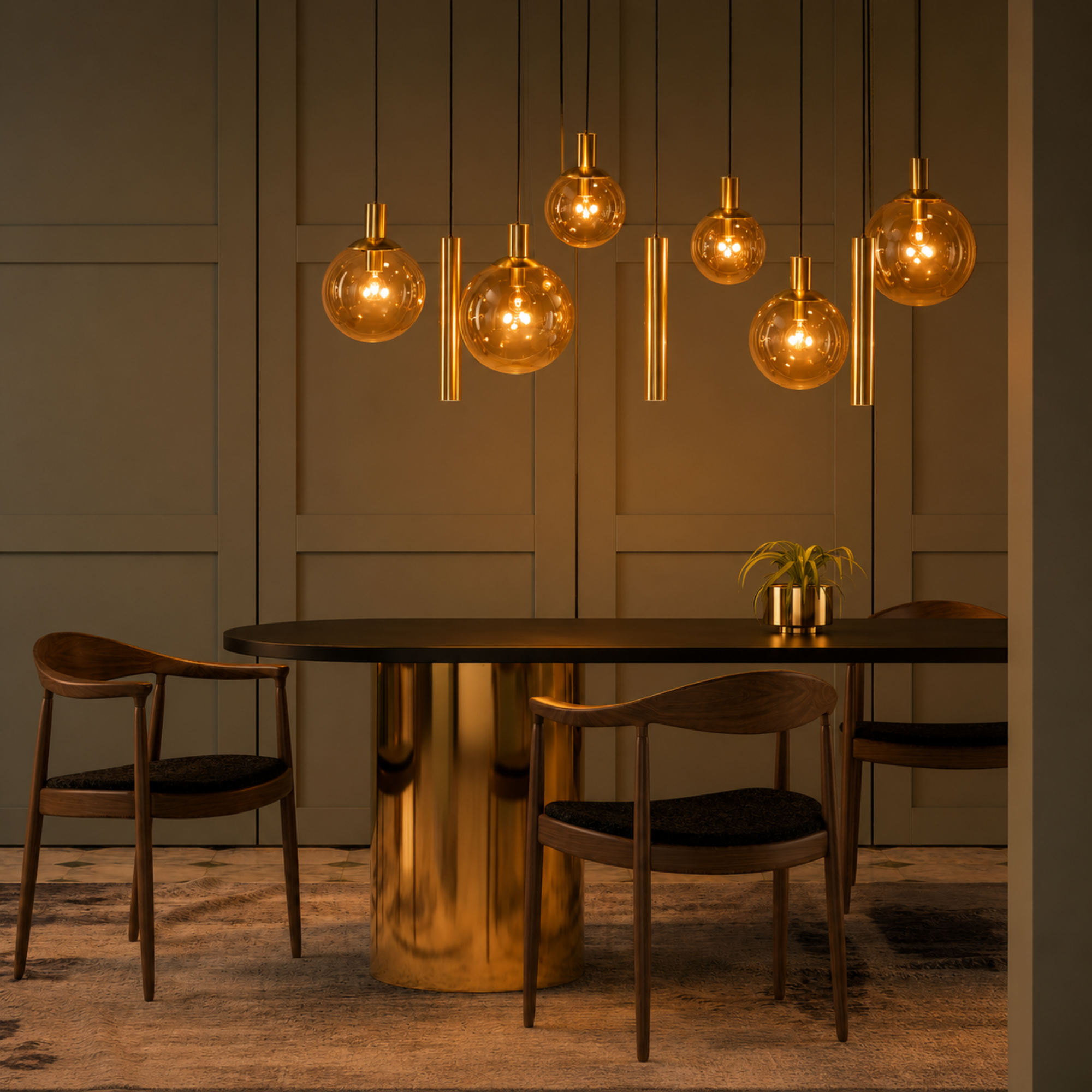 Steinhauer Bollique 3799ME Hanglamp Messing met Amber Glasbollen - 9-Lichts Design Hanglamp 150 cm