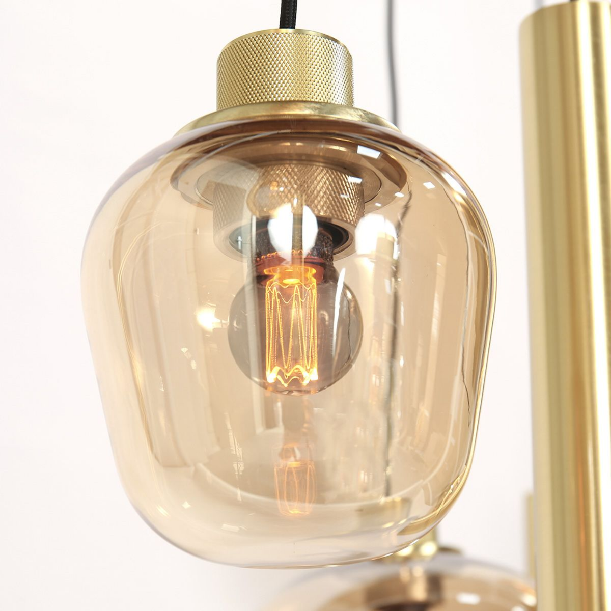 Steinhauer Reflexion Hanglamp | Messing, 9-lichts met Amber Glas Steinhauer