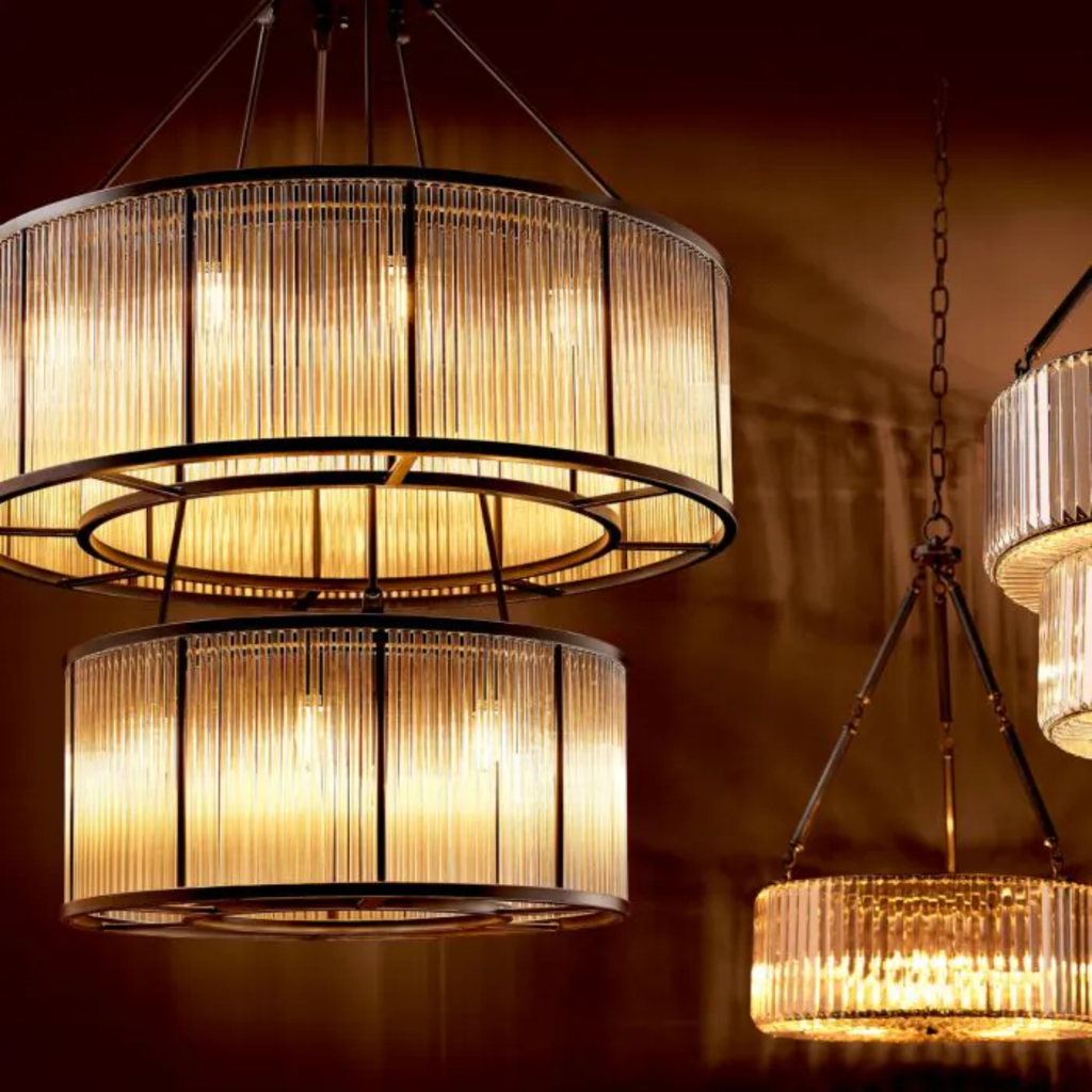 Eichholtz Bernardi Kroonluchter | Art Deco Glas, Donkerbrons Accent