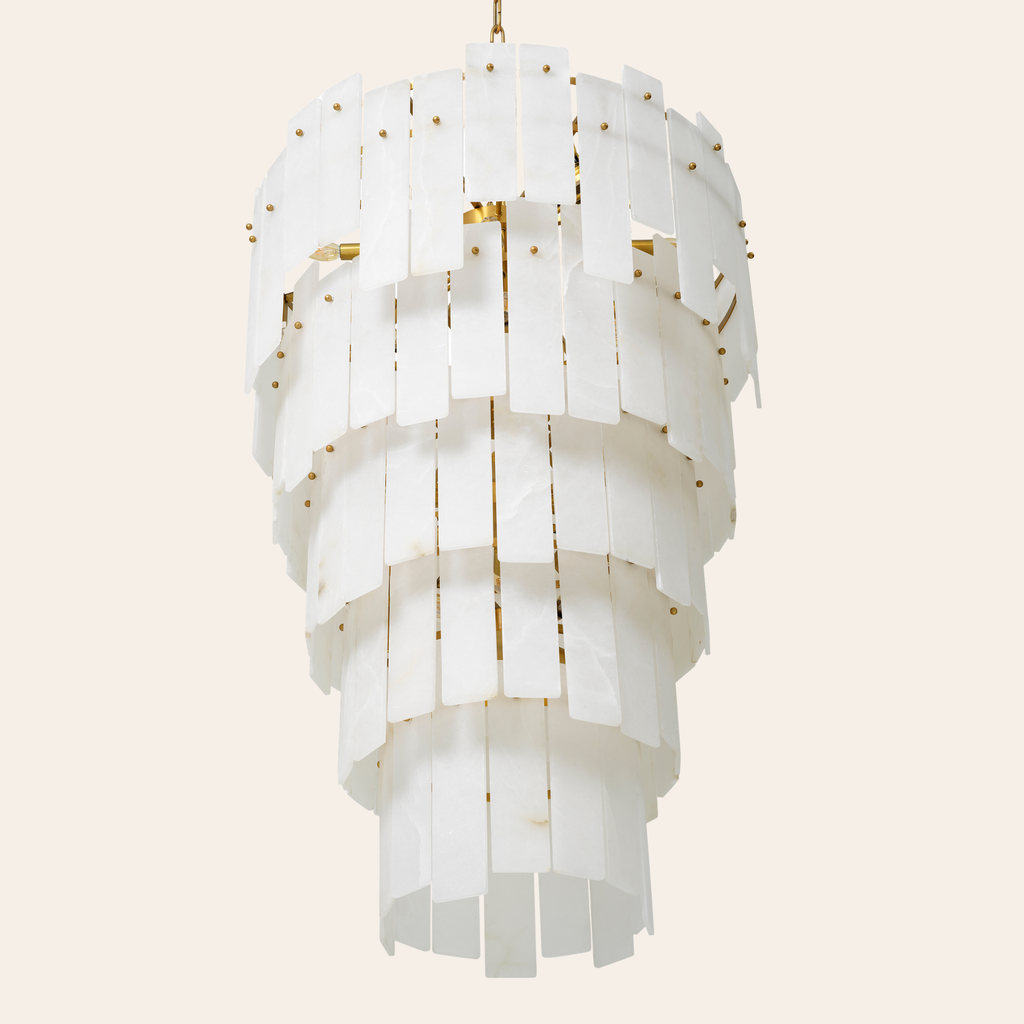 Eichholtz Greyson Kroonluchter XL | Antiek Messing, Alabaster Lampenkappen