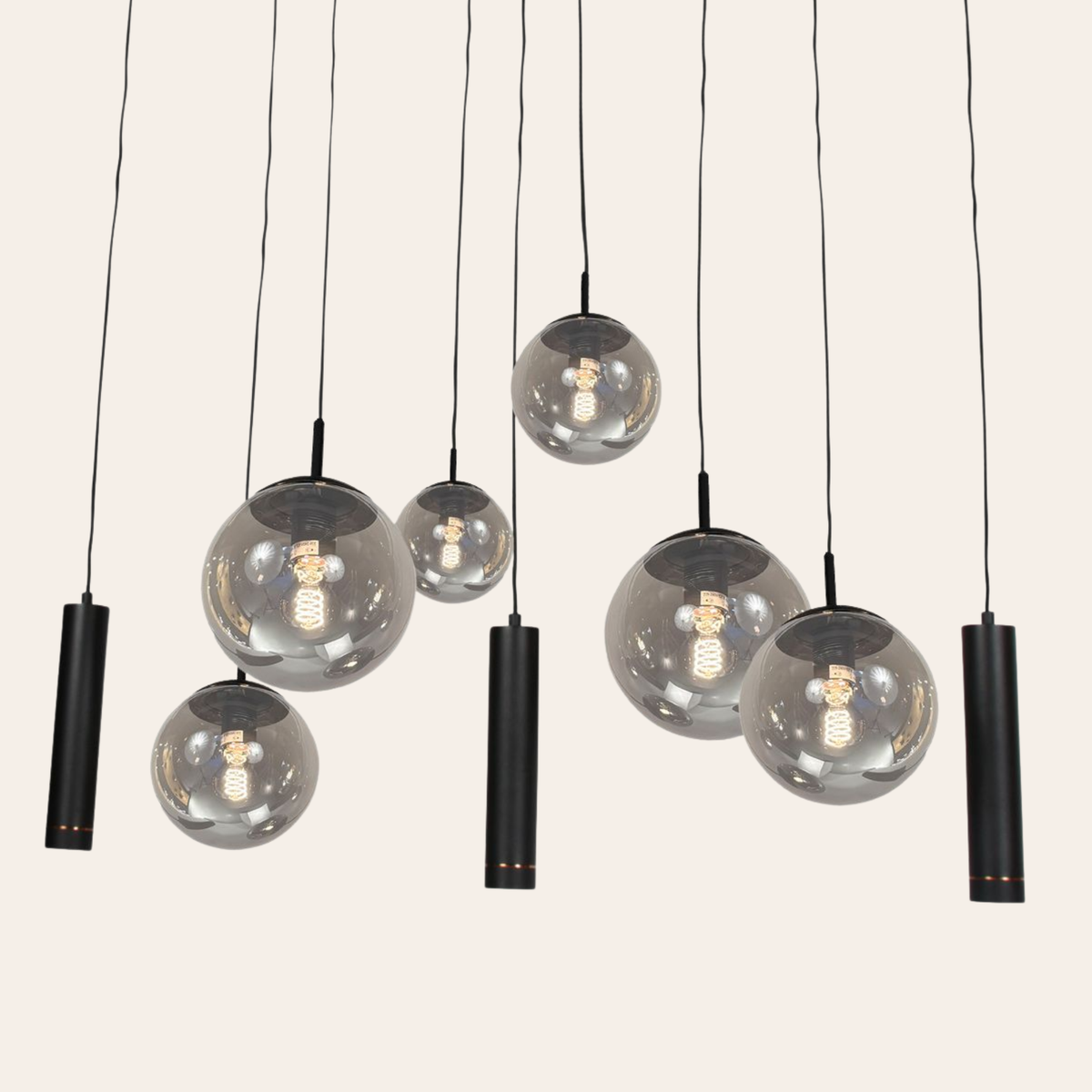 Steinhauer Bollique Hanglamp 9-lichts | Zwart Metaal, Smoke Glas, In Hoogte Verstelbaar Steinhauer