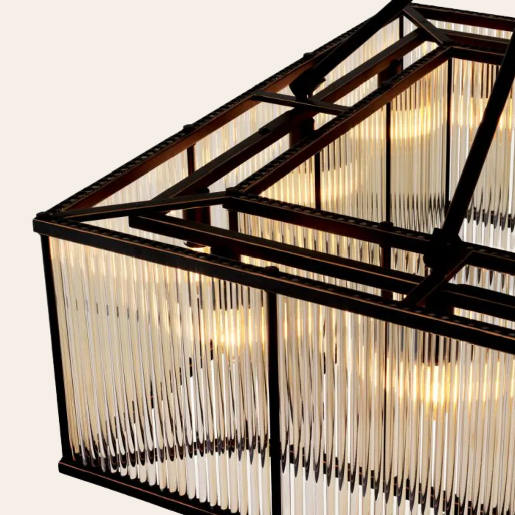Eichholtz Bernardi Vierkante Plafondlamp | Vintage Glas, Bronzen Afwerking