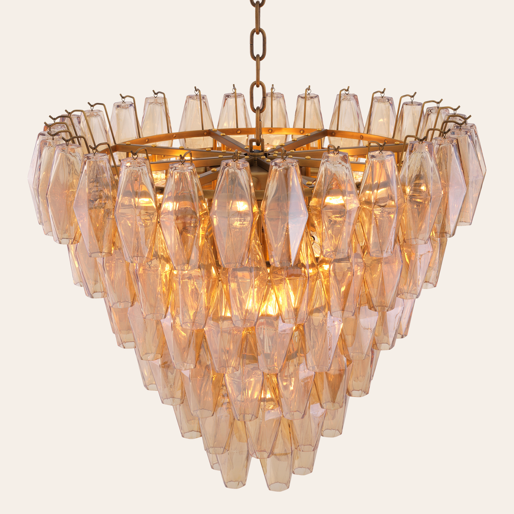 Eichholtz Benini Kroonluchter Eettafel S | Amber Glas, Antiek Messing, Sfeervol Licht