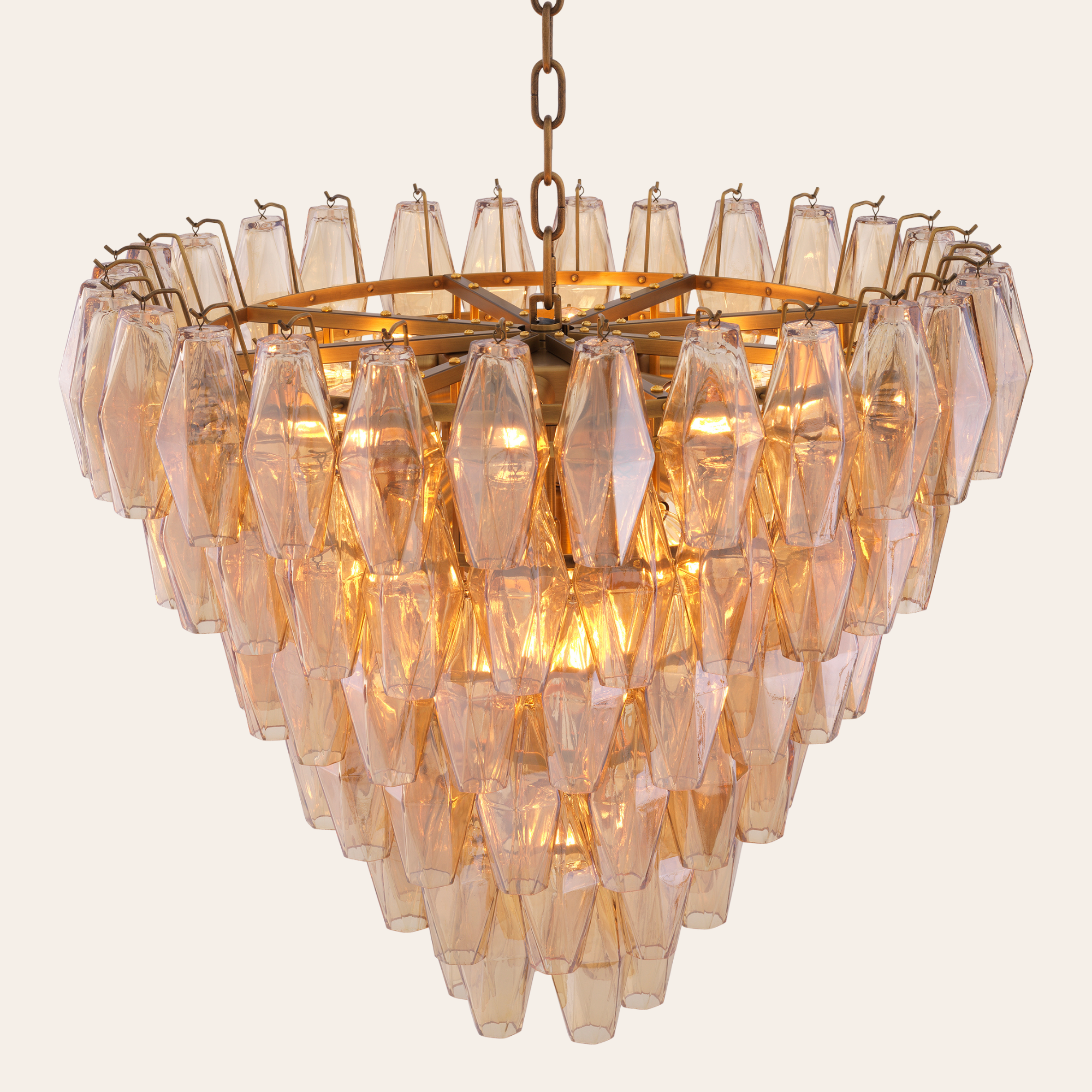 Eichholtz Benini Kroonluchter Eettafel S | Amber Glas, Antiek Messing, Sfeervol Licht
