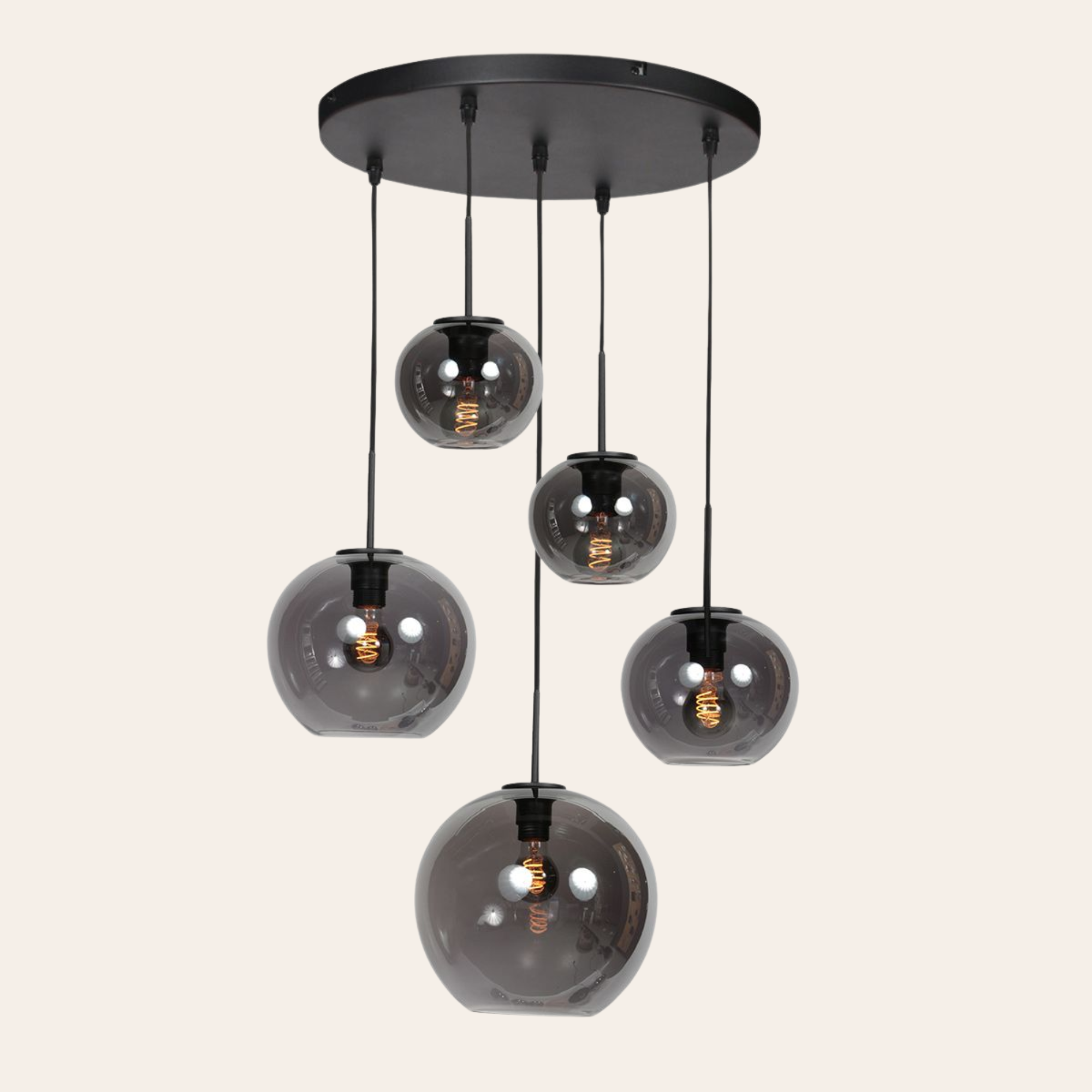 Steinhauer Sferio Hanglamp Zwart | Metaal met Rookglas, 5 Pendels voor Eettafel