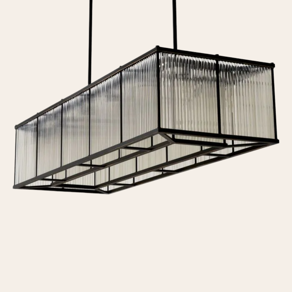 Eichholtz Bernardi Rechthoekige Hanglamp | Vintage Glas, Brons Gunmetal Afwerking voor Eettafel en Woonkamer